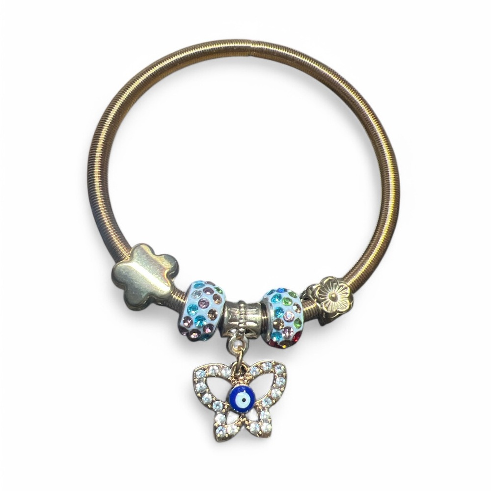 Handmade Butterfly Evil‎ Eye Floral Stretchy Charm Bracelet